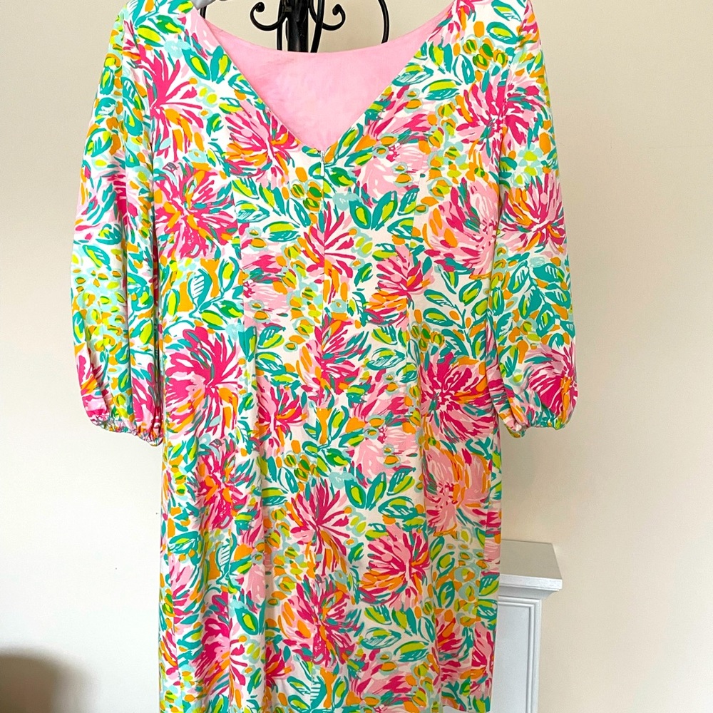 Lilly Pulitzer Balloon Sleeve Dress Size 2 Multicolor Floral - Picture 2 of 6